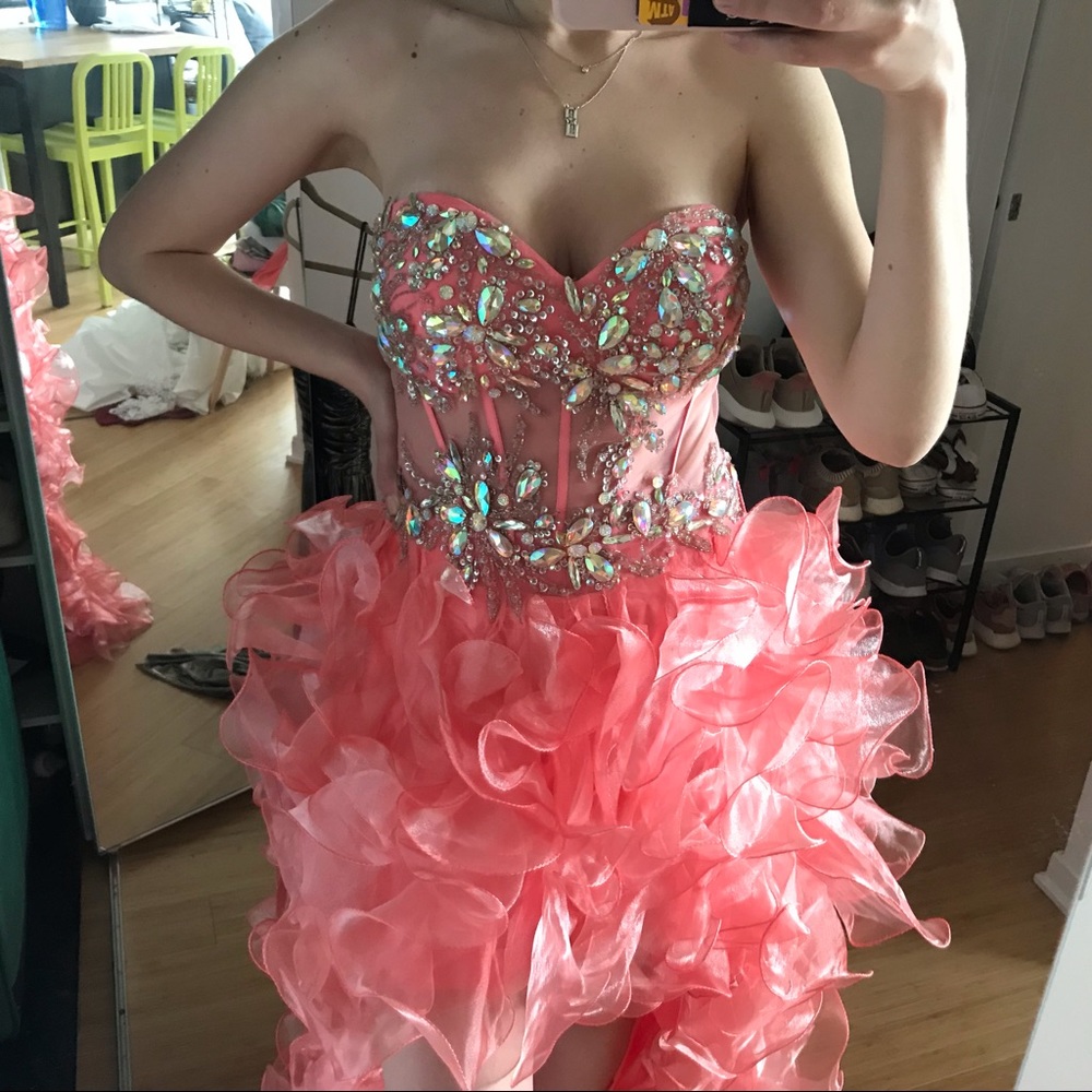 Splash Crystal Embellished Ruffle Gown - Picture 4 of 6